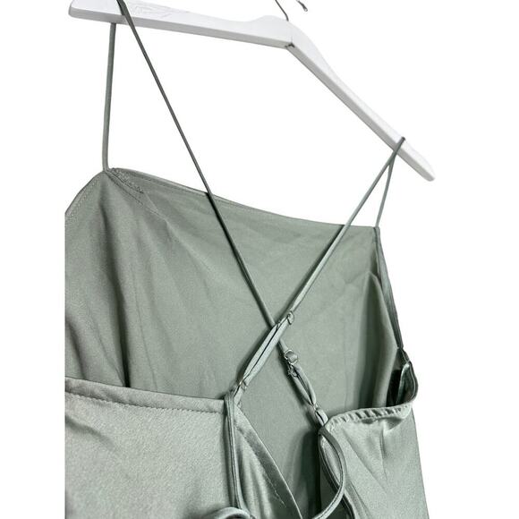NWT ASTR the Label Size Medium Sage Green Satin Gaia Back Tie Slip Y2k Dress - Picture 5 of 10